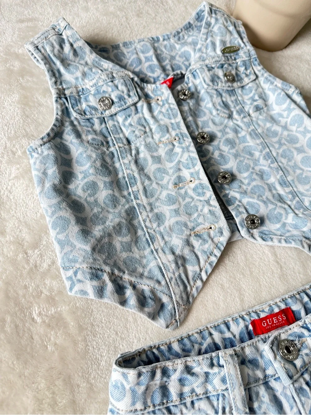 GUESS Light Blue Logo Denim Vest & Shorts Set for girls